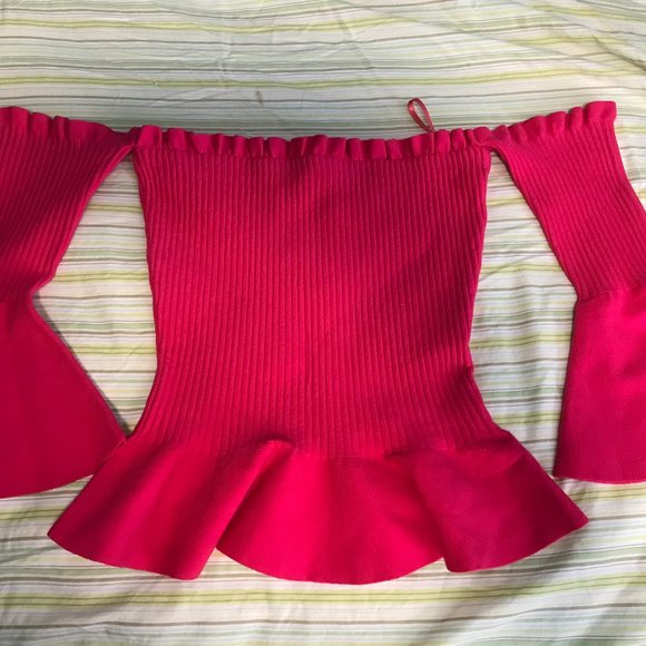 Milly Women's Pink Pintuck Off The Shoulder Top - Picture 2 of 4